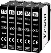 16XL 16XL Compatible Ink Cartridges Black for Epson WorkForce WF-2510 WF-2520 WF-2530 WF-2540 WF-2630 WF-2650 WF-2660 WF-2750 WF-2760 (5 Black)