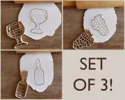 Set of 3 Wine Drink Grapes Glass Tonic Alcohol Fresh Sweet Food Cookie Cutter