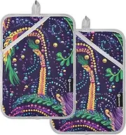 Pot Holders for Kitchen Heat Resistant Mardi Gras Carnival Purple Gold Green Potholders with Pockets Cooking Hot Pads Oven Mitts 2 Pack