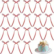 Pack of 50 Cake Decorations, Red Bows Decoration Set, Cake Decoration, Cupcake Toppers, Birthday, Wedding Cake, Birthday Valentine's Day, Bridal Shower (Red)