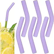 6Pcs 8MM Silicone Straw Tips, 5/16 inch Reusable Food Grade Rubber Straw Covers, Light Purple Elbow Straw Drinking Replacement for Hydraflow Stainless Steel Metal Straws