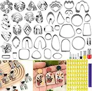 PTFJZ Polymer Clay Cutters for Earring Making 76pcs Tools Set 67 Shapes Stainless Steel with 8 Circle Shape 1 Letter Stamp Jewelry Sculpting