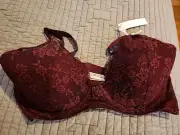 New~ Victoria's Secret Lace 38DD Love Cloud Lightly Lined Burgundy Plunge Bra