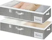 [StorageWorks] Large Under Bed Storage Containers with Handles and Label Holder, 2 Pack Ultra-thick Fabric Underbed Bins, Closet Organizer for Clothes, Blankets, Sweater