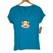 Paul Frank women’s turquoise V-neck short sleeve T-shirt Y2K Julius Monkey NWT