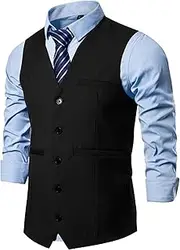 [PHJTOMK] Men's Suit Vest Slim Fit Formal Dress Vest Single-Breasted Sleeveless V-Neck 3 Pockets Waistcoat for Tuxedo