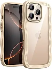 JETech Wavy Case for iPhone 16 Pro Max 6.9-Inch, Cute Wave Frame Curly Shape Shockproof Phone Cover for Women and Girls, Clear Hard PC Back (Desert Titanium)