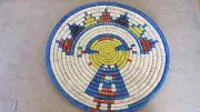 Handwoven from Desert Palm Southwestern Kachina Design flat Basket wall hanging