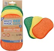 White Magic Eco Cloth Washing Up Pad 3 pack, Citrus - Double-Sided, Non-Scratch Kitchen Sponges for Tough Messes & Gentle Cleaning, Machine Washable, Multi-Purpose Scrubbing Pads for Dishes & Surfaces