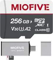 Miofive 256GB Memory Card - Ultimate Micro SD Card with USB 3.0 Type-C Card Reader, 170MB/s, C10, U3, A2, V30, 4K for 4K WiFi Dash Cams and GPS Dash Cams