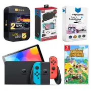 Nintendo Switch Red/Blue OLED + Animal Crossing New Horizons + Surge Starter Kit