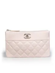 2020 Pink Caviar Leather Interlocking CC Quilted Zip Clutch