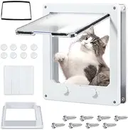 Cat Door, Thin Cat Door for Windows, White Plastic Interior Cat Door, Pet Doors and Sliding Door, Pet Door with Flap and 4 Way Locking for Interior Doors Medium Cats Kitties (M)