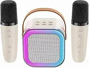 Mini Karaoke Machine for Kids, Birthday Toys for Girls Boys Friends Age 3-12+, Portable Bluetooth Speaker with 2 Wireless Mics, Premium Songs Family Home Party (Beige)
