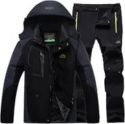 [Yytcsjz] Mens Ski Suits Two Piece, Men's Winter Windproof Waterproof Snowsuit Snowboard Jacket and Ski Pants, Winter Warm Hooded Ski Suits, for Winter Skiing Sports (Color : A Black, Size : X-Large)