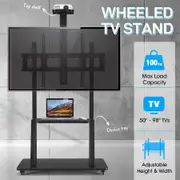 Mobile TV Stand Mount Bracket Trolley 50-98 Inch LED LCD Screen Monitor Television Cart with Media Storage Shelf Wheels Adjustable Freestanding Black