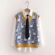 Plain Shirt / Duck Print Sweater Vest Shirt - White - One Size