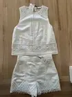 NWT Linen Lace Crochet Zara Shorts Tank Top Sleeveless Set White Small