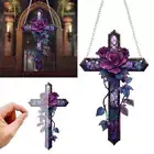 Purple Rose Cross SuncatcherHanging Decor, Flat Stained Acrylic Suncatcher