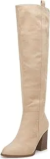 [Ermonn] Womens Faux Suede Knee High Side Zipper Chunky Heel Stretch Winter Boots