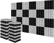 Acoustic Foam Tiles, 24 Packs Soundproof Studio Foams 25x25x5CM Black and Grey Pyramid Acoustic Panels Home Studio Sound Treatment, for Recording Studio, TV Room, Kid’s Room, Office, Podcast
