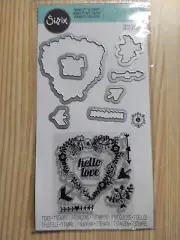Sizzix Framelits Die & Stamp Set 560364 Jen Long Hello Love Heart Arrows New A2