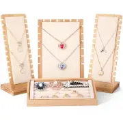 4 Pcs Bamboo Jewelry Display Stand Necklace Tabletop Display Boards Ring Disp...