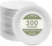 HOME GOODS MARKETPLACE 9-Inch Paper Plates-500 count, Uncoated Paper Plates, Everyday Disposable 9" Plate Bulk, White, Great for Stocking the Pantry, Picnics, BBQ Party & Ereryday use