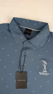 Dunning Golf Polo Mens Medium Blue Geometric Maxfli Coolmax w/Logo NWT