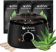 Vivva Basic Waxing Kit, Black Wax Warmer Hair Removal Adjustable Temperature with 300g Hard Wax Beans Aloe Flavour and 10pcs Wooden Applicator Sticks Painless for Legs, Face, Underarm, Bikini
