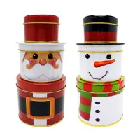 在飛比找博客來優惠-摩達客耶誕-聖誕老公公＆雪人創意三層糖果罐擺飾兩入組-交換禮