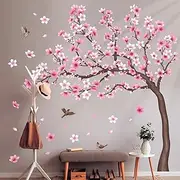 DECOWALL SG4-2431 Cherry Blossom Tree Wall Stickers Decals Kids Room Bedroom Living Flower Branch Décor Pink tv Birds Art Background Peel and Stick Nursery Home
