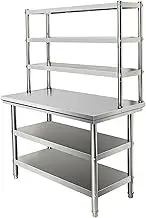 Snaweo Stainless Steel Work Table, Commercial Stainless Steel Table with Adjustable Shelf, Kitchen Catering Stainless Steel Prep Table, for Restaurant, Home and Hotel(60x50x80cm)