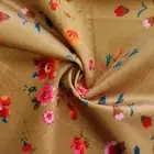 Vintage Velvet Velour Fabric Material - RUSTIC FLOWERS OCHRE