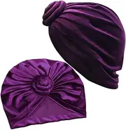 [WRITWAA] 2pcs Elegant Floral Hats for Women Beanie Hat Stylish and Fancy Dressy Hats for All Occasions African Turban Head Wrap Headband Hat Breathable African Turban Costume Cap Purple