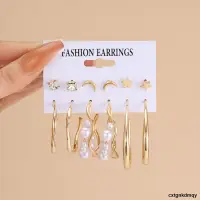 在飛比找露天拍賣優惠-earrings women 6pcs set 珍珠月亮星星