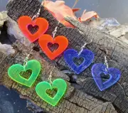 Big Heart Cutout Earrings 80s 90s Neon - Pink, Green & Blue Dangle Retro Sale