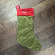 NWT Pottery Barn Classic Large Red & Green Velvet Christmas Stocking Mono Kyle