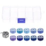 Prewound Sewing Bobbins Thread Set with Bobbin Case and Storage Box, Blue Series