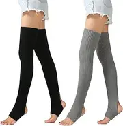 [PHOGARY] 2 Pairs Long Stretch Knitted Stirrup Dance Ballet Leg Warmers Over Knee Footless Boot Topper Socks Thigh High Socks for Women