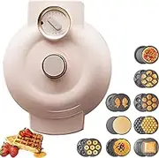 Waffle Makers & Irons, Non-Stick Waffle Iron Machine 9-in-1 with 15min Timer+70~190° Temperature Adjustment, 19CM Double-Sided Heating, Mini Waffle Maker for Waffles, Sweet Snacks, Desserts Pink