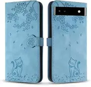 [Vaitasy] Mobile Phone Case for Google Pixel 8A, Premium PU Leather Cover with Magnetic Closure Stand Protective Case for Pixel 8A - Blue Cat
