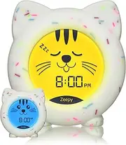 Zeepy Toddler Sleep Trainer Clock | USB Rechargeable Cute Kids Alarm Clock | Drop Proof Baby Night Light | Science-Backed Lighting for Peaceful Sleep and Ready to Wake Mornings - Kip the Kitty