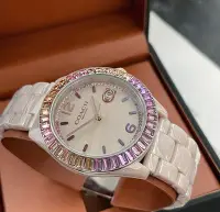 在飛比找Yahoo!奇摩拍賣優惠-COACH Grayson 彩色水鑽圈 粉色錶盤 粉色陶瓷錶