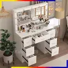 Vanity Set with LED Lighted Mirror Large Makeup Dressing Table with 7 Drawers