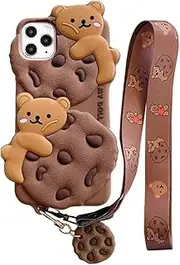 Yatchen for iPhone Case Cookie Bear Kawaii Phone Cases,Cute Case for iPhone with Strap Lanyard 3D Cartoon Bear Soft Silicone Protective Case Funny for iPhone (Bear Cookie, iPhone 6/7/8/SE2/SE3)