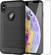 Asuwish Phone Case for iPhone Xs X 10 10s with Screen Protector Cover and Slim Thin Soft TPU Cell Accessories Protective iPhoneX iPhoneXs iPhone10 i PhoneX SX 10x 10xs X’s Women Men Carbon Fiber Black