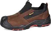 [SAFETOE] Men's Slip On Work Shoes Low Height Composite Toe Cow Leather Safety Shoes Lightweight Comfortable Sneakers for Industrial, Nubuck Brown-【composite Toe】, 11 Wide