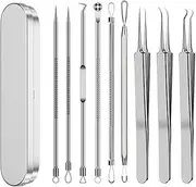 Stainless Steel Blackhead Remover Tool Kit, 9 PCS Black Head Removal Tool Set, Pimple Popper Tool Kit with Metal Case