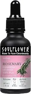 Soulflower Rosemary Essential Oil, Pure and Natural Undiluted, Premature Greying, Safe and Organic Aromatherapy 1 FL.OZ BONUS Glass Dropper